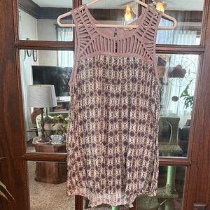 Mystree Womens Mauve Medallion Print Lattice Cage Neck Tank Top Size M
